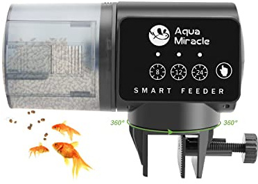 AquaMiracle Automatic Fish Feeder for Aquarium, Auto Fish Food Dispenser with Timer, Volume Adjustable Vacation Aquarium Feeder, for Granules Pallets Strips