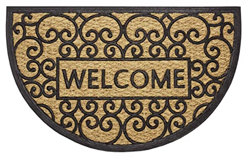 Hanse Home Felpudo de Coco para Interior y Exterior, 45 x 75 cm, semicircular, de Coco, para Exteriores, de Goma, Resistente a la Intemperie, Antideslizante, para Entrada y Exterior, Color Natural