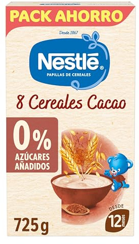 Nestlé Papilla 8 Cereales con Cacao, sin azúcares añadidos, a partir de los 12 meses, 725 g