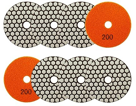 SANLEETEK Dry Diamond Polishing Pads 4/100mm - 8pcs Grit 200 Polish Pad Kit for Granite Marble Artificial Stone Quartz for Angle Grinder