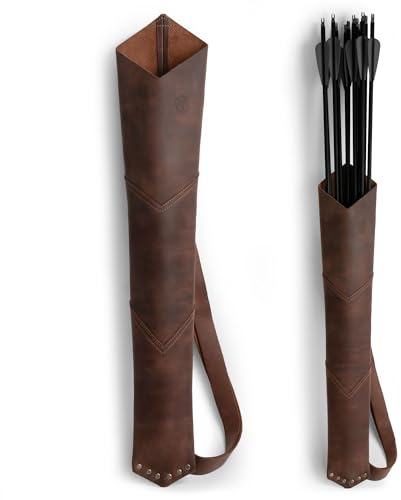 Valhalla Gear, Back Arrow Archery Quiver, Vintage Holder for Shooting Practice, Training, Full Grain Leather, Handmade Archer Accessories (Bourbon Brown)
