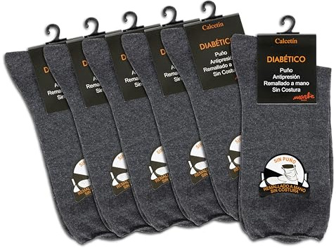 HD HISPANIA 6 pares Calcetines sin costuras pie diabético - Calcetines Diabéticos Hombre Sin Goma, Sin Costuras, Anchos y Médicamente Aprobados – Fabricadas en España con talla única 40-46
