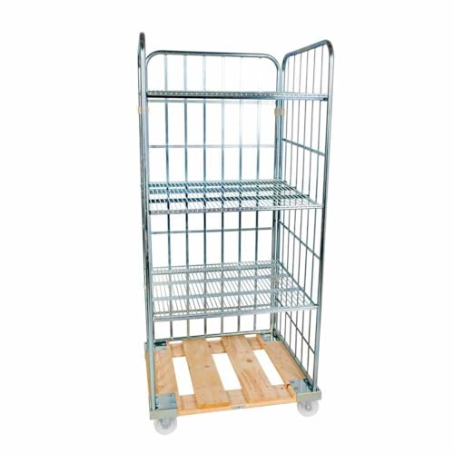 Rollregal 3-seitig, 3 Zwischenböden, Nutzhöhe 1.600 mm, Rollplatte aus Holz, 815 x 724 x 1.790 mm, 500 kg