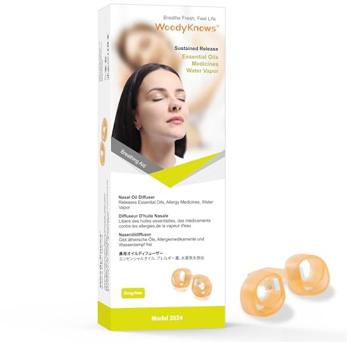 Difusor de aceite nasal WoodyKnows, Modelo 2024 suave │ Aromaterapia personal invisible │ Dispositivo de pulverización nasal genérico(Prueba XS/S/M/L)