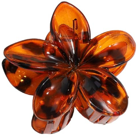Barrette à cheveux léopard Plumeria Pince hawaïenne antidérapante, tenue forte Accessoire de coiffure pour femme Fête, plage, piscine, vacances, marron