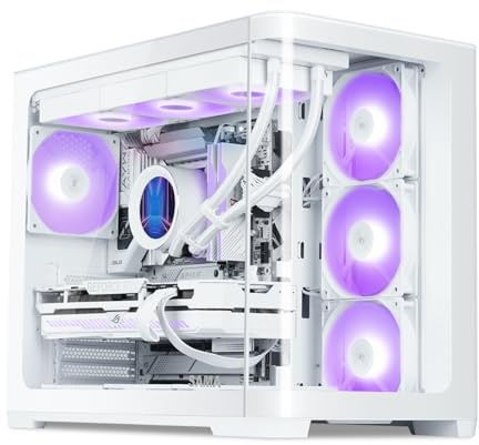 SAMA V60 Mid Tower PC Case, Curved Tempered Glass Panel, 7×120mm ARGB PWM Fans with Fan Hub, USB Type-C, High Airflow ATX PC Case for Case PC Gaming, Back-Connect Ready, 360mm AIO Support – White