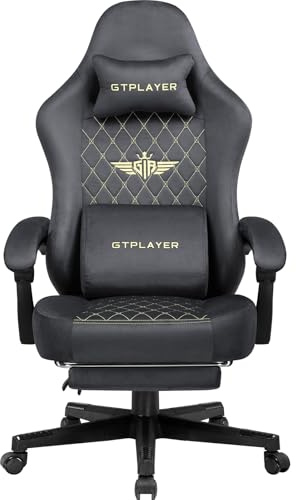 GTPLAYER Gaming Stuhl Stoff Gaming Chair Ergonomisch Bürostuh PC Stuhl, 150kg Belastbarkeit, Verstellbarer und Drehbarer Schreibtischstuh mit Federsitzkissen und Fußstütze, Grau