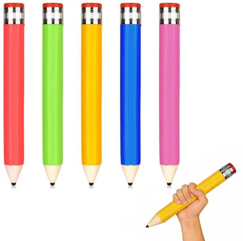 Junrvivy Set med 5 gigantiska träpennor, extra stora pennor med lock och suddgummi, jumbo-färgpennor för skola, hem, presenter
