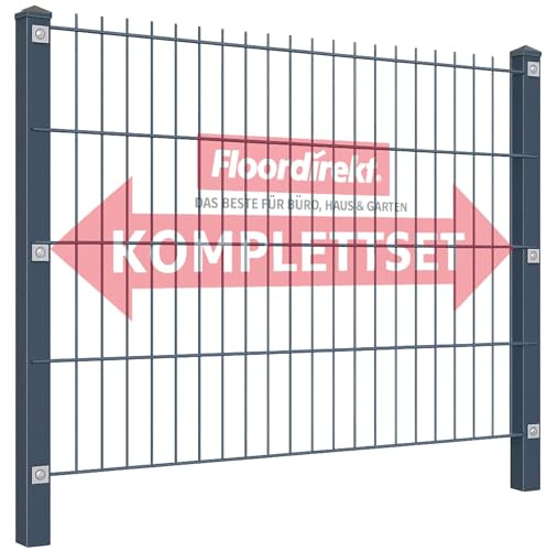 Floordirekt Dubbelstängsel LIMES av stål i antracit – stabilt stängselset i 100 cm höjd – inkl. stolpar och dubbla stavmattor, pulverlackerad – 8 m (4 x staketmattor – 5 x stolpar)