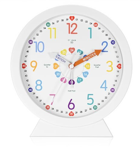 JIZZU Reloj de Pared para Niños Funcionamiento Silencioso, 15cm Reloj Pared Infantil, Funciona con Pilas, Reloj Despertador Niños Colorido, Apto para Niños y Niñas(Diseño Corazón)