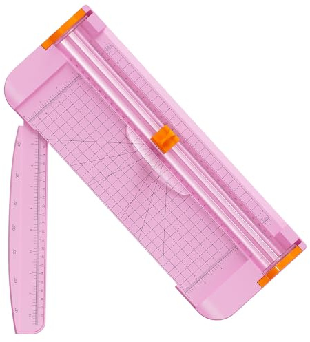 MOWETOO A4 pappersskärare, papperstrimmer guillotin med automatisk säkerhetsskydd scrapbooking-verktyg för skärpapper (rosa)