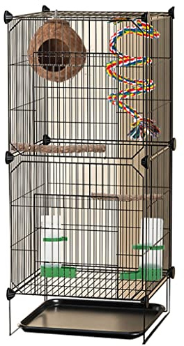 Bird Cage for Parakeets Wide Large Space Bird Activity Cage, Easy-to-Install Parrot Cage, with Easy Cleaning Tray，Home Elevated Luxury Bird Villa(Black-A)