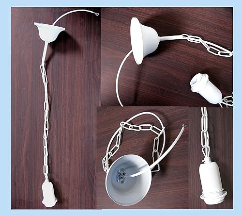Pendel catena cavo elettrico per lampadario a sospensione lampada soffitto con gancio e portalampade; lunghezza cm 68 (Bianco sporco)