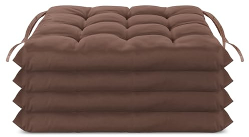 Brandsseller Juego de 4 Cojín de Asiento 40x40 cm Cojín para Silla Colchoneta para Silla con Correas de Sujeción Cojín Decorativo para Interior y Exterior Acolchado - Marrón