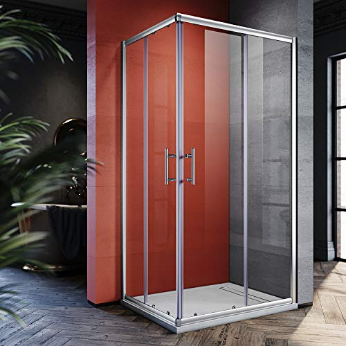 SONNI Mampara de Ducha Angular Puertas Corredera 120x100cm,Puertas de Ducha Apertura Central con Vidrio Templado de Seguridad 5mm