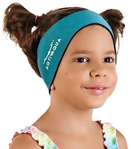 AqtivAqua Schwimm-Stirnband und Ohrenschutz - Ear Band für Kinder, Erwachsene, Damen und Herren, Kleinkinder - Haar-Schutz - Hält Ohrstöpsel im Ohr (Grün, Medium)