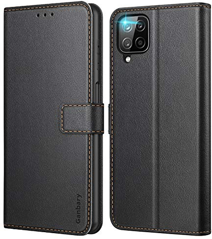 Ganbary Handyhülle für Samsung Galaxy A12 /M12 Hülle, Premium Leder Tasche Flipcase [Kartenschlitzen] [Magnetverschluss] [Standfunktion] kompatibel mit Samsung A12 Schutzhülle, Schwarz