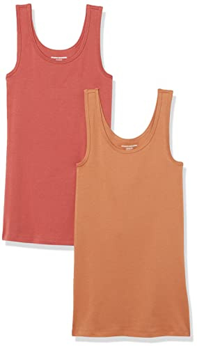 Amazon Essentials Women's Linne smal passform, Pack of 2, Brun/Tegelröd, M
