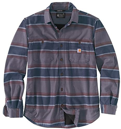 Carhartt Mens Workwear Relaxed Fit Flannel Fleece-Lind Plaid Shirt,Shadow Stripe, S