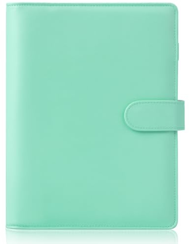 HAUTOCO PU Leather A5 Ring Binder Cover Refillable 6 Ring Budget Binder Notebook Organiser for A5 Refill Paper Insert for Office, School, and Travel, Light Green
