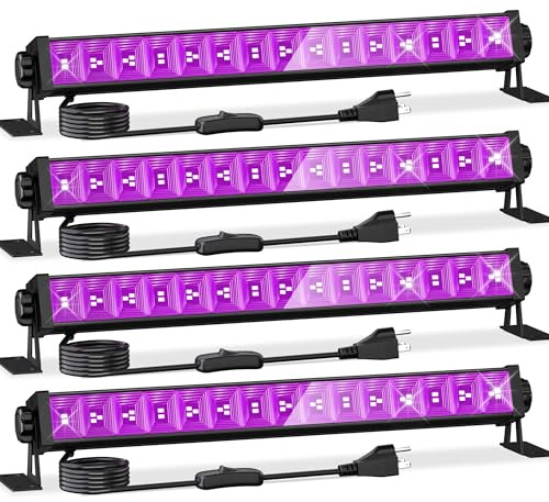 4 Pack LED 42W Black Lights, Blacklight Bars with Plug+Switch+6ft Cord, Light Up 24x24ftx4, Blacklight for Glow Party, Fluorescent Poster, Body Paint, Halloween Decorations, Bedroom, Stage