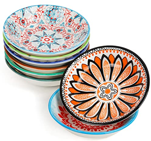 BELLE VOUS Runde Dip Schälchen aus Porzellan (8 Stk) - 10 cm, 70 ml - Mini Süßigkeiten Schale, Snack Schalen & Fingerfood Schalen für Sojasauce, Vorspeisen & Gewürze