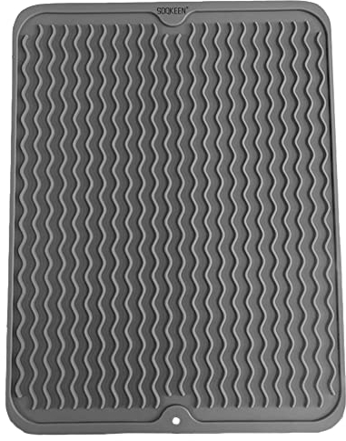 SOQKEEN Abtropfmatte Silikon, Hitzebeständig & Rutschfest Silikonmatte Küche als Spülmatte und Ablaufmatte (Grau, 30x40cm)