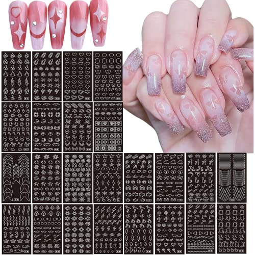 24 Blatt Airbrush Schablonen für Nägel,HOINCO Schmetterling Blume Mond Stern Herz Kreuz Französisch Nagel Aufkleber Druckschablone Schablone Werkzeug DIY Nail Art Dekorationen