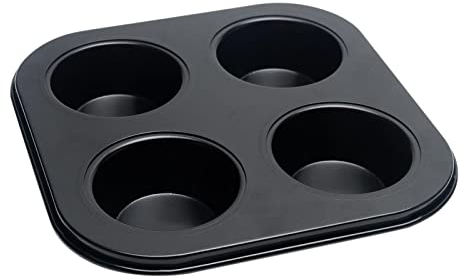 Lam-lord Molde antiadherente para magdalenas de 4 tazas, bandeja para hornear magdalenas/lata – Molde de acero al carbono para el hogar, restaurante y cafetería (negro)