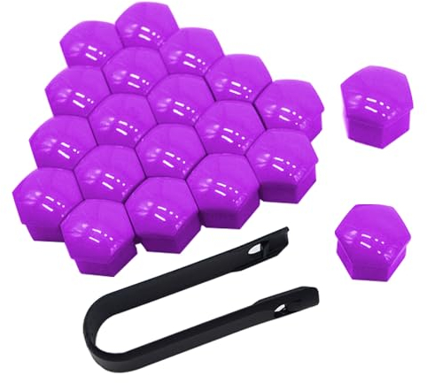 QitinDasen 20 Pezzi 17 mm Auto Ruote Copridado, Tappo Dado Bullone Ruota, Tappo a Vite Mozzo Ruote Auto Universale, Coperchio Dado Pneumatico Esagonali con Strumento di Rimozione (Viola)