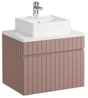 Vente-unique-Mobile per bagno sospeso scanalato con lavabo da appoggio 60 cm Rosa - SATARA