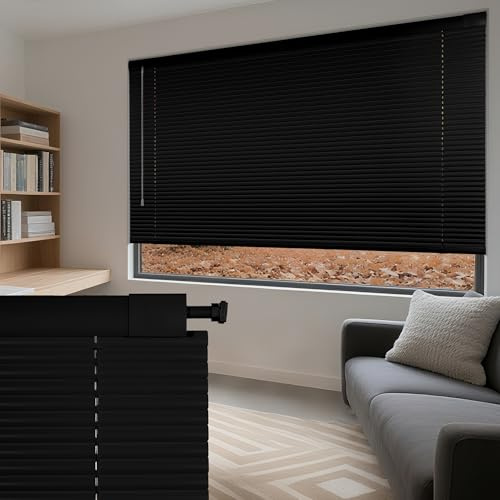 Boolegon No Tools No Drill Aluminum Mini Blinds, Cordless Blinds for Indoor Window, Light Filtering Horizontal Blinds, Easy to Install Windows Blinds for Office Home, Black, Custom Size