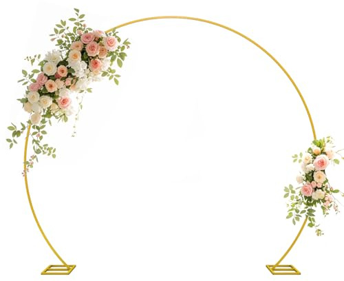 Fiita 7.2x8.5 FT Gold Round Backdrop Stand Circle Balloon Arch Frame Large Metal Wedding Arch for Anniversary Birthday Party Valentine Ceremony Wedding Decorations Thickened Square Tubes