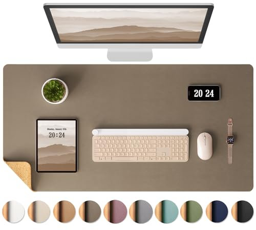 Aothia Kork-Schreibtischunterlage,beidseitige Schreibunterlage mit Naturkork & PU-Leder,Mausunterlage/Tischschutz,Leicht zu reinigen,wasserdicht für Büro/Haus/Deko (Kaffee,65x35cm)