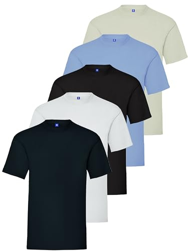 BRAND KRUZE Mens T-Shirt Regular Fit Plain Cotton Tee Crew Neck Top Casual Short Sleeve T Shirt KZTS138 Tshirt BLK/Gry/Sky/NVY/WHT M (5 Pack)