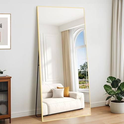 KOCUUY Espejo de Cuerpo Entero 85 x 192 cm, Rectangular Espejo de Pared Grande para Colgar, de Pie, Apoyado Espejo de Pie Grande con Marco Oro para SalóN, Dormitorio, Pasillo