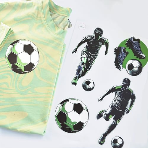 Strykbilder fotbollsset, DIN A4 för textilier för strykning | dekoration av t-shirts, huvtröjor, jeans, skolväskor | stora små lappar för barn, pojkar, flickor