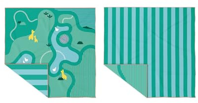 Quut – Strand-/Poolhandtuch für Kinder mit Spiel – Ultraschnell trocknende Mikrofaser, sandfrei – kompakt, leicht (Safari, XL - 180 x 180cm)