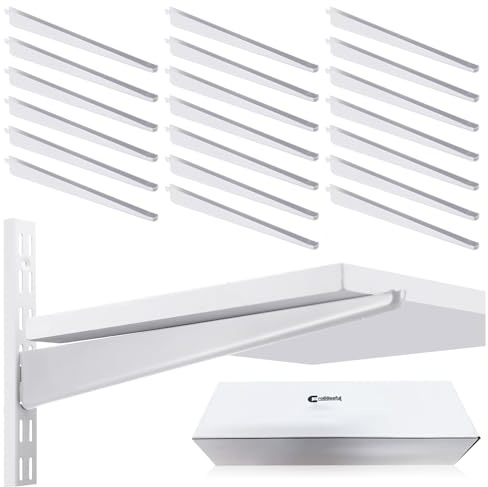 CroBlissful 20 Pcs Adjustable Shelf Brackets for Double Track System Closet Organization Heavy Duty Wire Shelf Brackets (White,9 Inch)