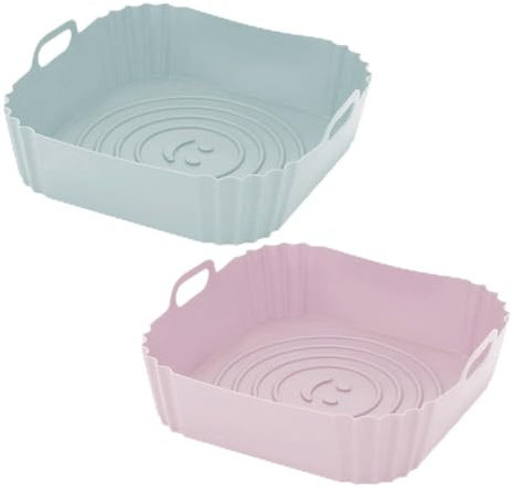 Set 2 Teglie in Silicone per Friggitrice ad Aria 21.5 x 21.5 x 5.5 cm - Riutilizzabili Antiaderenti con Manici Integrati - Resistenza da -60 C a +260 C - Lavabili in Lavastoviglie