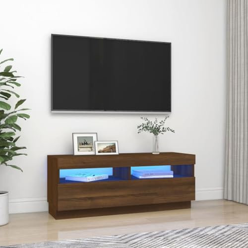 Woonisher Meuble TV avec lumières LED chêne Marron 100x35x40 cm Ensemble Meuble TV et Table Basse