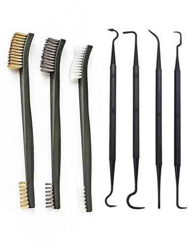 GAJUS Set di 8 Spazzole Multiuso in Acciaio Inox e Ottone con 4 Ganci a Doppia Estremità - Ideali per Pulizia Sporco e Ruggine - Include Spazzole Metalliche e in Nylon per Ogni Esigenza