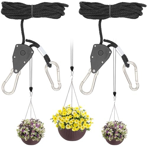 TOOLTENG 2PCS Tent Guy Ropes, Heavy Duty Ratchet Hangers, 2.4M Guide Buckle Rope with Aluminum Adjuster, 1/8 Inch Adjustable Rope Ratchet for Camping, Hiking, Awning, Grow Lights