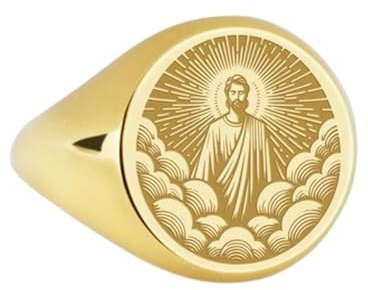 925 Sterling silver Jesus Kristus | Guldpläterad ring | Rund form 14 x 14 mm sigillring | Bandstorlek US 5-12,5 Avelaibal | LKDR_0046