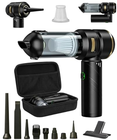 DANOVAX - Aspiradora de Mano - Sin Cable - Plegable - Aspirador Coche Potente - 5 Accesorios - Filtro Lavable + Repuesto - 30 Minutos Autonomia - Recargable USB C - Funda de Transporte