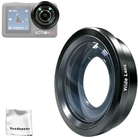 VEEDZOENS 180° Wide Angle Lens for DJI Osmo Action 4/Action 5 Pro, Multi-Layer Coated Optical Glass, Screw-in Thread Mount, Includes Portable Box, Action Camera Photography Accessories