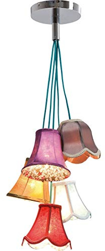Kare Design Pendant Lamp Saloon Flowers, Hanging Ceiling Light with Five Lampshades, Multicoloured, Vintage, for Living Room, Loft, Without Light Source, 110x45x45 cm (H/W/D)