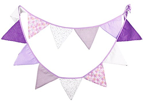 Oblique Unique® Bunte Wimpel Girlande Baumwolle Wimpelkette Doppelseitig Farbenfroh Drinnen & Draußen - Motiv wählbar (Lila)