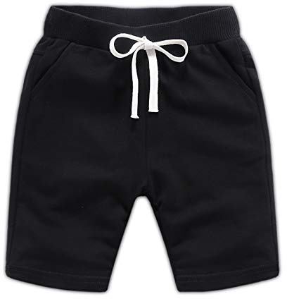 Shorts en Coton pour Enfants Garçons Filles Vêtements été Garçon Bermuda en Tricot Short de Sport Bébé Short Pantalons Noir 140CM
