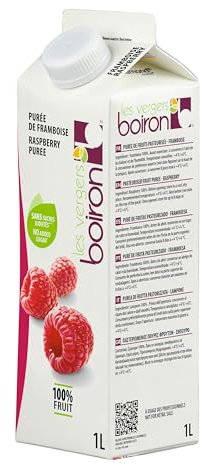 Boiron | Purée de framboise 100% fruits – Sans sucre ajouté, arômes, colorants ou conservateurs | Parfait pour les cocktails, desserts, pâtisserie et crème glacée | 1 litre